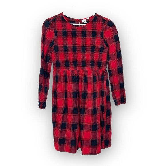 GAP Kids Red Black Buffalo Plaid Smocked Cotton Dress Big Girls Size XXL - Picture 1 of 9